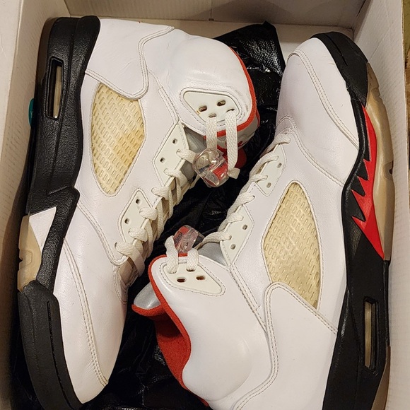 Jordan White and Red Sneakers with Black Accents